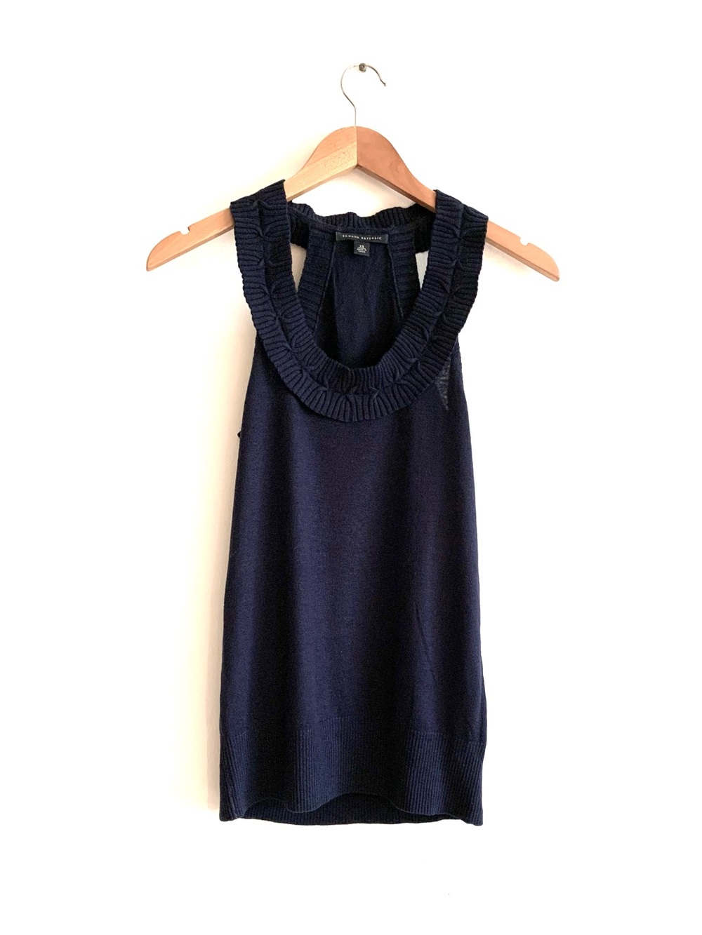 Banana Republic - Navy Knit Tank Top with Ruffled Scoop Neck!